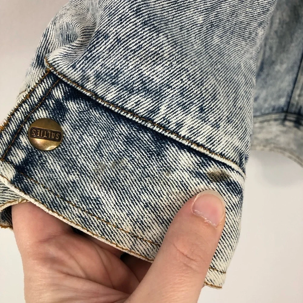 Vintage Salties Acid Wash Denim Jacket Plaid Insert Large Y2K